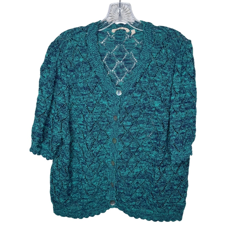 Soft Surroundings Teal Blue Marled Knit Open Front Cardigan Sweater‎ 2X